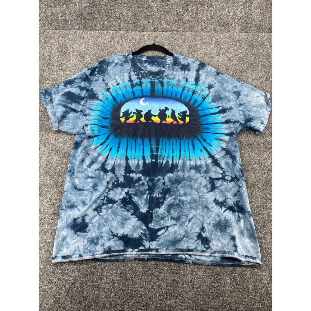 Grateful Dead Dancing Bears Tie Dye Graphic T-Shirt Blue Mens Size M Concert Tee
